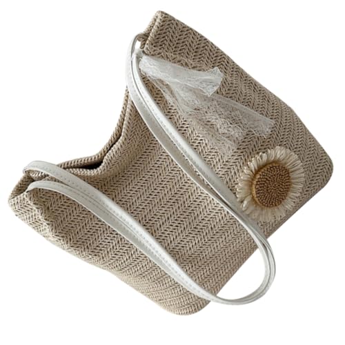 DIKACA Große Handgewebte Strohtasche Damen Sommer Strandtasche Schultertasche mit Geräumigem Innenraum für Alltag Einkaufen und Reisen Modische Leichte Umhängetasche aus Naturstroh von DIKACA