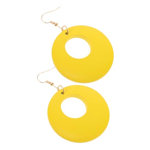 DIKACA Große Runde Holzohrringe Damen Hängend Retro Tropfenform Geometrische Vintage Party Schmuck Gelb von DIKACA
