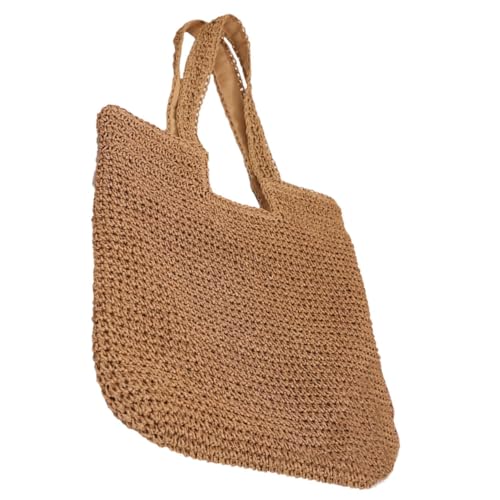 DIKACA Große Strohtasche Damen Handgefertigt Geflochtene Strandtasche Leicht Langlebig Für Shopping Picknick Urlaub Strand Alltag Schultertasche von DIKACA