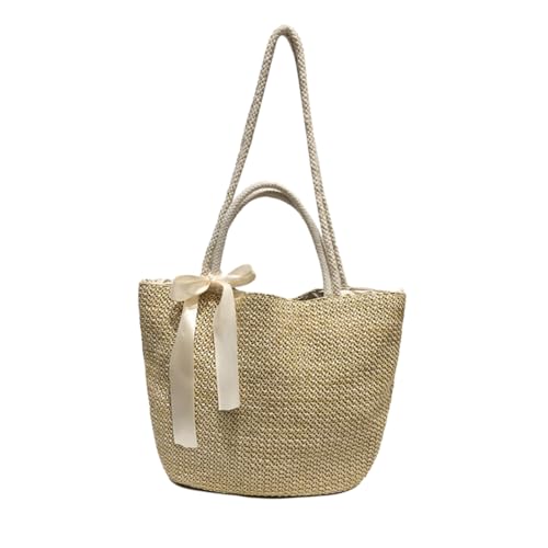 DIKACA Große Strohtasche Damen Strandtasche Literarische Leichte Tragbare Schultertasche für Urlaub Outdoor Strand Reise Khaki von DIKACA