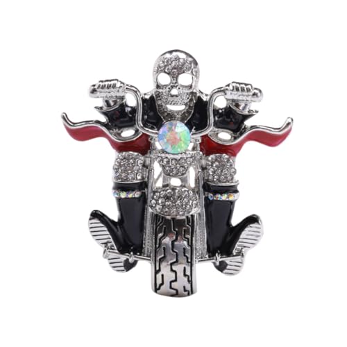 DIKACA Halloween Brosche Totenkopf Motorradfahrer Silber Anstecknadel Modisches Accessoire für Kleidung Schals Hüte Einzigartiges Design Vielseitig für Party Bühne und Geschenkideen von DIKACA