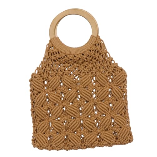 DIKACA Handgefertigte Baumwollseil tasche Damen Tote Bag Strandtasche Lässige Umhängetasche für Alltag und Party Leichtbraun Weave Bag für Mädchen von DIKACA