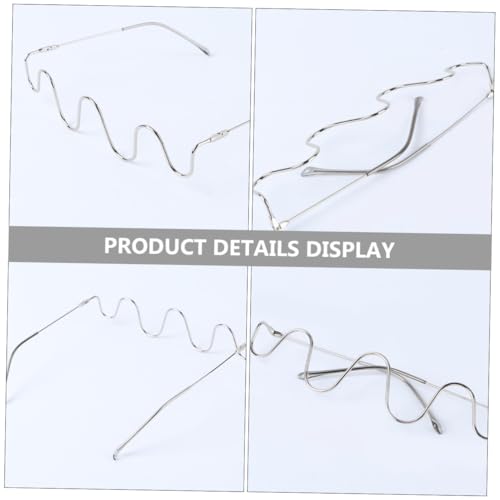 DIKACA Handgefertigter Damen Brillenrahmen mit Halbem Rahmen Metallisch Silber Wellenförmig Gläserfrei Leichter Dekorativer Spaßbrillen prop für Festivals und Outdoor aktivitäten von DIKACA