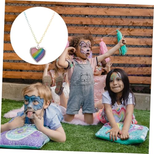 DIKACA Herz Anhänger Halskette aus Leichtem Eisen Modische DIY Halskette mit Farbiger Regenbogenkette Tragbarer Schmuck für Mädchen Geeignet für Alltag und Schule von DIKACA