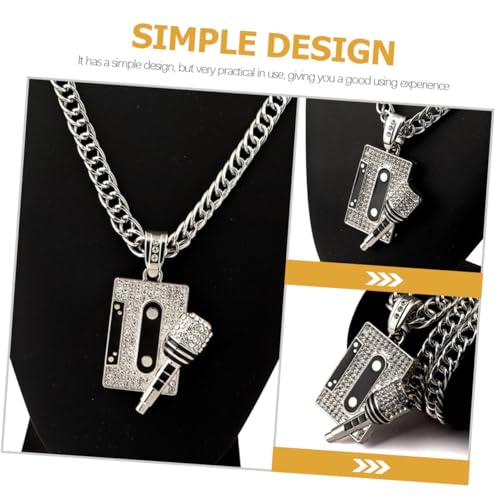 DIKACA Hip Hop Mikrofon Halskette Damen Herren Hip hop Schmuck mit Dicker Kette und Rhinestones Ästhetisches Rapper Accessoire für Partys Geschenke und Alltag Silberfarben von DIKACA