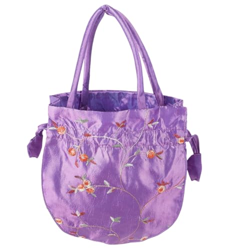 DIKACA Kleine Damen Handtasche mit Zugband und Henkel Bestickte Umhängetasche Multifunktionale Handtasche für Reisen Stilvolle Tragbare Geldbörse für Frauen Handliche Dekorative Clutch von DIKACA