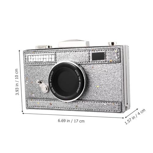 DIKACA Kleine Kameratasche mit Breitem Schultergurt Stilvolle Crossbody Bag in Kameraform Tragbare Umhängetasche für Mädchen Modische Spiegelreflex Zubehörtasche Silberfarben von DIKACA