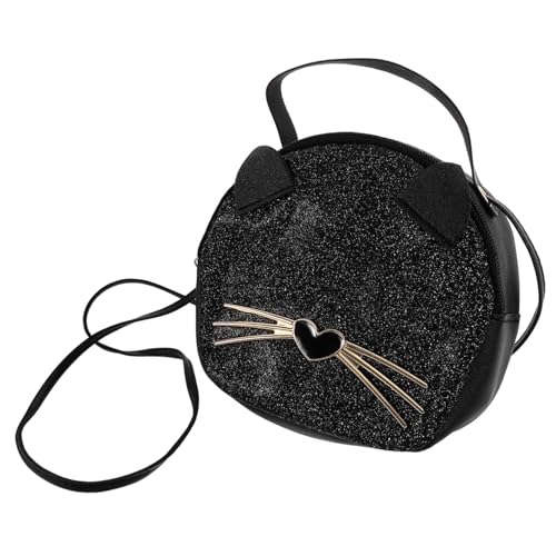DIKACA Kreative Kleine Runde Pu umhängetasche mit Leopardenmuster und Katzenohren für Mädchen Modische Schultertasche Große Kapazität Langlebiges Material für Alltag und Reisen Schwarz von DIKACA