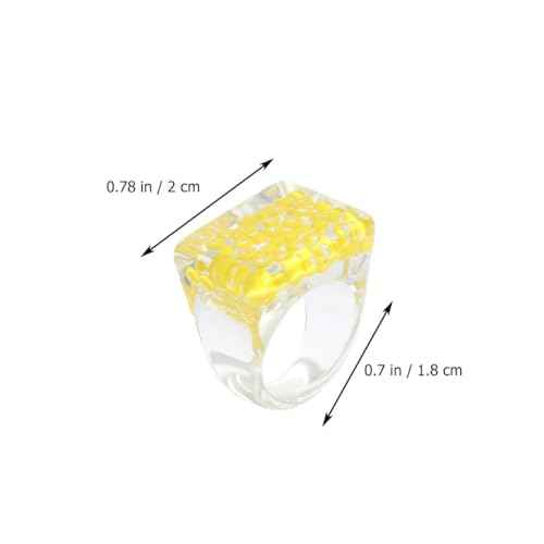 DIKACA Kreativer Acrylring Damen Resin Schmuck Eingelegte Perlen Extravaganter Breiter Fingerring Modisches Accessoire Gelb Stilvoll für Alltag und Geschenk von DIKACA