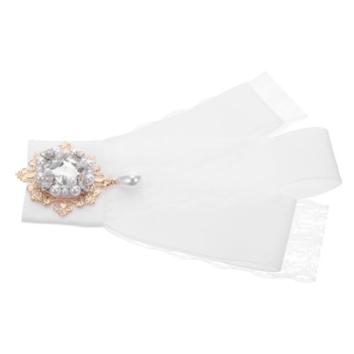 DIKACA Lace Bow Tie Brooch Weiß mit Imitat-perlen und Strasssteinen Vorgebundene Spitzen-schleife Anstecknadel für Damen Vielseitiges Schmuckstück für Kleidung Taschen und Frisuren von DIKACA