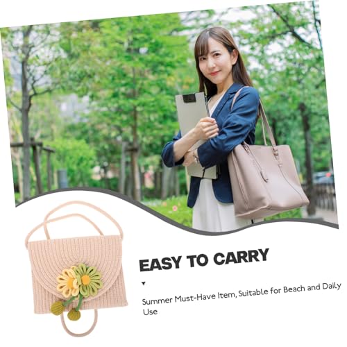 DIKACA Leichte Handgewebte Strohtasche mit Blumenmuster Kompakte Umhängetasche für Damen und Mädchen Sommerliche Smartphone Tasche Modische Crossbody Strandtasche Beige Stilvoll von DIKACA
