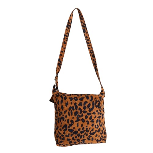 DIKACA Leopardmuster Corduroy Crossbody Bag Damen Umhängetasche mit Verstellbarem Gurt für Schule Shopping Freizeit Stabile und Modische Schultertasche von DIKACA