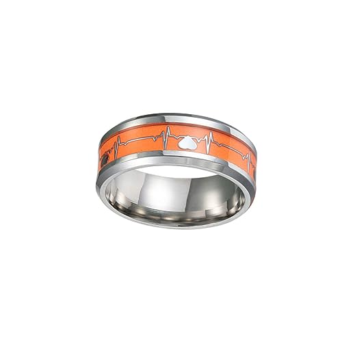 DIKACA Leuchtender Unisex Ring mit Elektrodiagramm Motiv Edelstahl Stilvoller Partner Freundschaftsring Rundes Design Geeignet für Party Hochzeit und Alltag von DIKACA