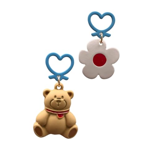 DIKACA Lustige Cartoon Ohrringe Damen Ohrstecker Kleine Bären und Blumen Design Frühling Sommer Modische Ohranhänger Allergiefrei Leicht zu Tragen von DIKACA