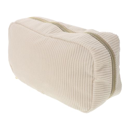 DIKACA Make-up-Tasche aus Cordstoff Große Kosmetiktasche mit Reißverschluss Geräumig für Damen und Mädchen Tragbare Kulturbeutel für Reisen und Alltag in Elegantem Cremeweiß von DIKACA