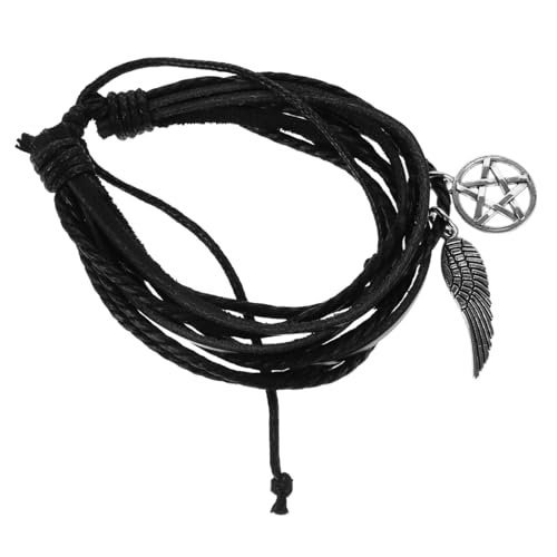 DIKACA Mehrlagiges Armband mit Flügel Pentagramm anhänger Verstellbares Geflochtenes Unisex wristchain Robustes Armband für Damen und Herren Vielseitiges Schmuckstück für Alltag und von DIKACA