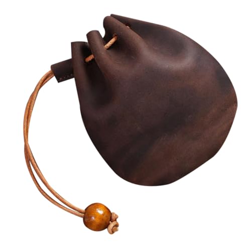 DIKACA Mini Ledertasche Vintage Münzbeutel Echtleder Kleine Geldbörse Design Multifunktional für Kleingeld Schlüssel Kaffee Farbe Alltag Reise von DIKACA