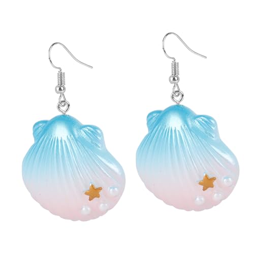 DIKACA Modische Damen Muschel ohrringe aus Kunststoff Bunte Regenbogen hängeohrringe Handgefertigt Leicht Sommerlich Geschenkidee für Mädchen und Frauen von DIKACA