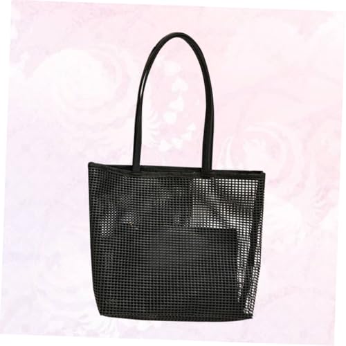 DIKACA Modische Schwarze Mesh Schultertasche mit Hohlraum Leichte Multifunktionale Strandtasche und Handtasche für Damen Inklusive Kleiner Kosmetiktasche für Urlaub Shopping und Alltag von DIKACA