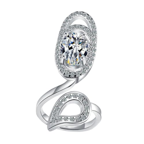 DIKACA Modischer Offener Fingerring Nagelring mit Funkelnden Strasssteinen Damen Schmuck für Party und Alltag in Weißgold von DIKACA