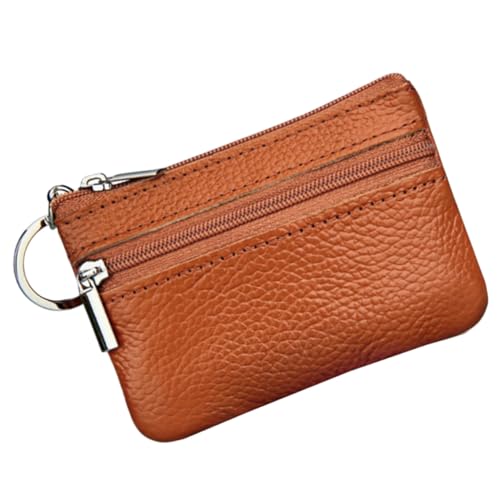 DIKACA Multifunktionale Damen Münzgeldbörse aus PU Material Kleine Leichte Tasche mit Reißverschluss für Münzen Schlüssel und Karten Kompakt und Modisch in Hellbraun von DIKACA