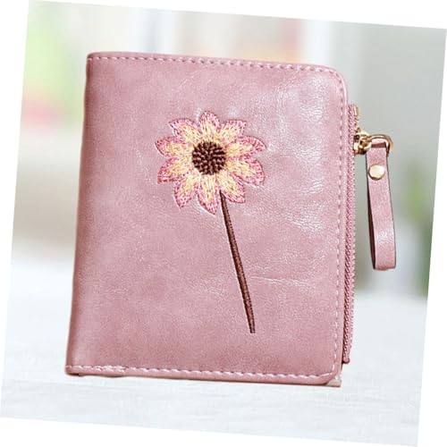 DIKACA PU Geldbörse Damen Klein mit Reißverschluss Blumenmuster Kompakt und Strapazierfähig Schlankes Portemonnaie für Karten Münzen und Bargeld Modische Damenbörse in Rosa von DIKACA