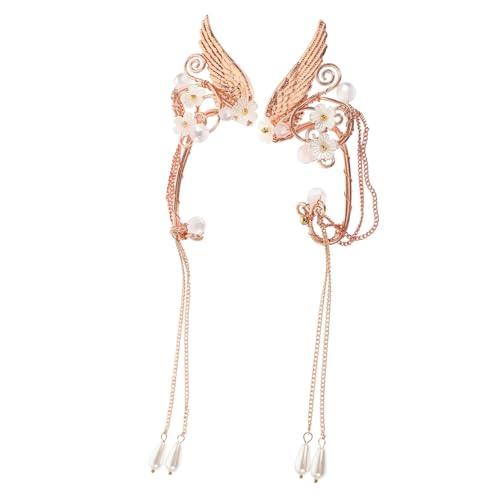 DIKACA Perlen Ohrclips Ohrschmuck Damen Ohrklemmen mit Quasten Nicht Piercing Ohrhänger Elegant Blumen Design Roségold Ohrmanschetten für Frauen und Mädchen von DIKACA