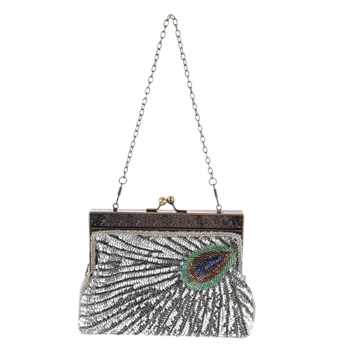 DIKACA Perlenbesetzte Pfauentasche Abendhandtasche Abend Und Hochzeitstasche Vintage Perlen Clutch Vintage Perlentasche Pailletten Umhängetasche Geldbörsen Für Damen von DIKACA