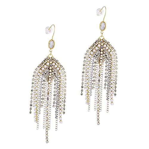 DIKACA Perlenohrringe Damen Lange Chandelier Ohrhänger mit Funkelnder Kettenquaste Boho Stil Statement Schmuck für Hochzeit Party und Besondere Anlässe von DIKACA