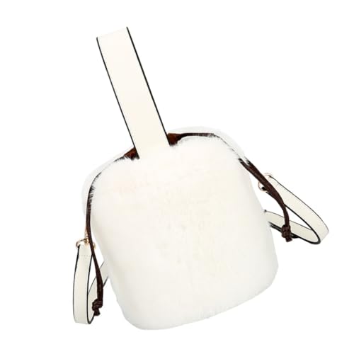 DIKACA Plüsch Bucket Bag Damen Umhängetasche Stylische Handtasche Schultertasche Weiß Femininer Look Vielseitig Tragbar Für Alltag Freizeit Geschenkidee von DIKACA