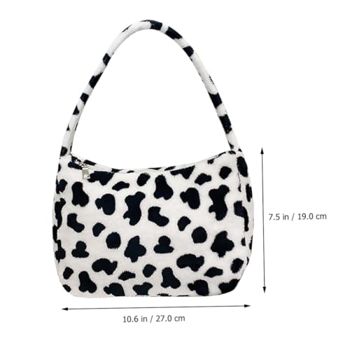 DIKACA Plüsch Unterarmtasche Damen mit Niedlichem Kuhmuster Weiche Messenger Handtasche mit Reißverschluss Mittlere Kapazität für Handy Kosmetik und Alltag Modisch und Warm für Herbst von DIKACA
