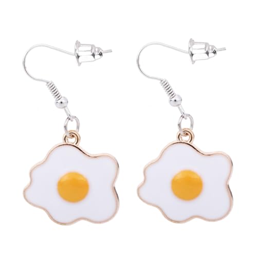 DIKACA Poached Egg Ohrringe Damen Ohrhänger mit Niedlichem Spiegelei Anhänger Leichter Food Charm Ohrschmuck Farbenfrohe Dangle Ohrringe für Mädchen und Frauen von DIKACA