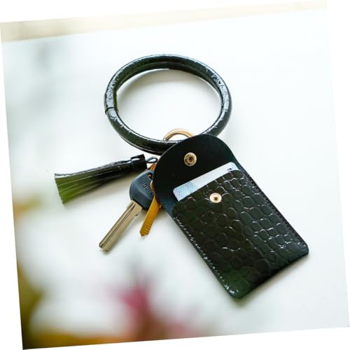 DIKACA Pu Münzbörse mit Geprägtem Krokodil Muster Großer Kreisförmiger Armreif schlüsselanhänger Mini Geldbörse mit Klappverschluss Portemonnaie für Damen Kreditkartenfach Schwarz von DIKACA