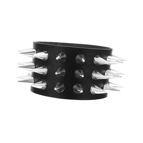 DIKACA Punk Armband aus Imitat Drei Reihen Spitznieten Unisex Handkettchen für Party und Alltag Robustes Modisches Accessoire Schwarzes Vielseitiges Schmuckstück von DIKACA