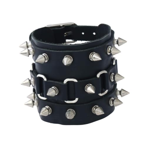 DIKACA Punk Herren Armband aus Rindsrohhaut mit Spitznieten Stylisches Armband Wristband im Punkstyle Robustes Handgelenk Dekorationskette Modisches Männerarmband für Alltag und Party von DIKACA