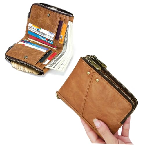 DIKACA RFID Geschützte Herren Geldbörse aus Echtem Material Schlankes Khakifarbenes Portemonnaie mit Münzfach und Multifunktionalem Kartenhalter Kompakte Clutch für Alltag und Besondere von DIKACA