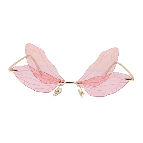 DIKACA Rahmenlose Damen Sonnenbrille Libellenflügel Design Irreguläre Form Modeaccessoire für Party Urlaub Alltag von DIKACA