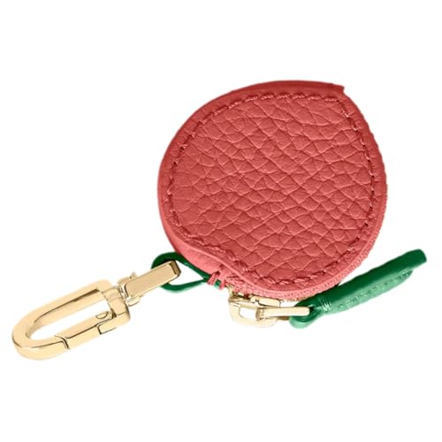 DIKACA Realistisches Mini Pfirsich Geldbörse Schlüsselanhänger Stylische Obst Münztasche mit Blattdetail Vielseitiger Schlüsselanhänger Geldbeutel für Münzen Zugangskarten und Alltag von DIKACA