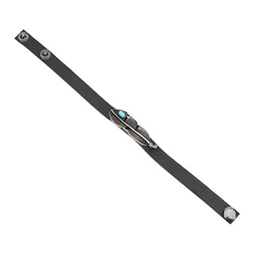 DIKACA Retro Türkis Lederarmband mit Design Unisex Vintage Armband aus Schwarzem und Antik Silberner Kette Stylisches Wristband für Herren und Damen Modisches von DIKACA