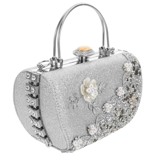 DIKACA Rhinestone Clutch mit Metallblume Perlenbesetzte Abendtasche für Damen Eleganter Handtasche für Hochzeit Cocktailparty und Festliche Anlässe Kompakt und Leicht Vielseitig von DIKACA