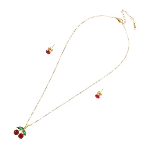 DIKACA Rhinestone Kirsche Anhänger Schmuckset Halskette mit Ohrringen Zarte Clavicle Chain Glänzendes Frucht Elegantes Damen Accessoire für Alltag und Party DIKACA Rhinestone Kirsche Anhänger Schmuckset Halskette mit Ohrringen Zarte Clavicle Chain Glänzendes Frucht Elegantes Damen Accessoire für Alltag und Party von DIKACA