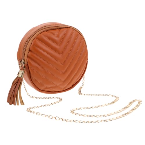 DIKACA Runde Damen Crossbody Tasche mit Fransen Kleine Umhängetasche aus Strapazierfähigem Material Modisch und Vielseitig für Shopping Reisen und Alltag Geeignet Tiefbraun von DIKACA