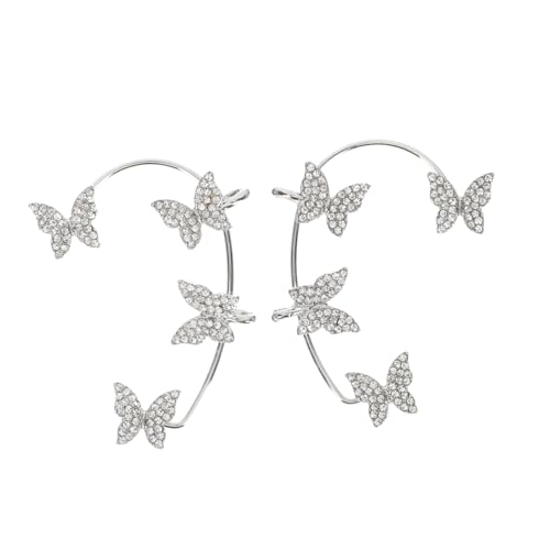 DIKACA Schmetterlings Ohrhänger Ohrclip für Damen Ohrstecker Schmuck Modisch Angenehm Silberfarben Elegant und Leicht zu Tragen für Alltag und Party von DIKACA