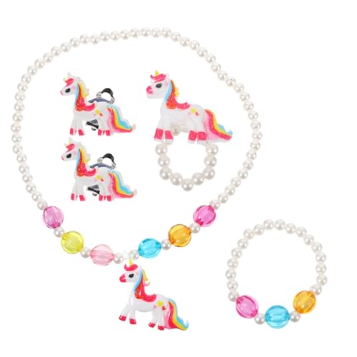 DIKACA Schmuckset Mädchen Einhorn mit Halskette Ring Armband Ohrringe Weiß Leicht Eleganter Stil für Schule Party Kostüm Bühne und Alltag von DIKACA