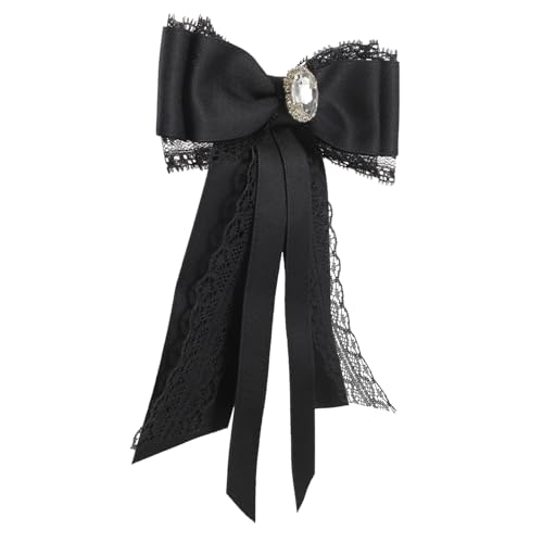 DIKACA Schwarze Spitzenbrosche Damen Schleifen anstecknadel Doppellagige Fliege mit Strass Modische Korsage für Blusen Kleider Schals und Hüte Langlebiger Broschen Pin für Festliche von DIKACA