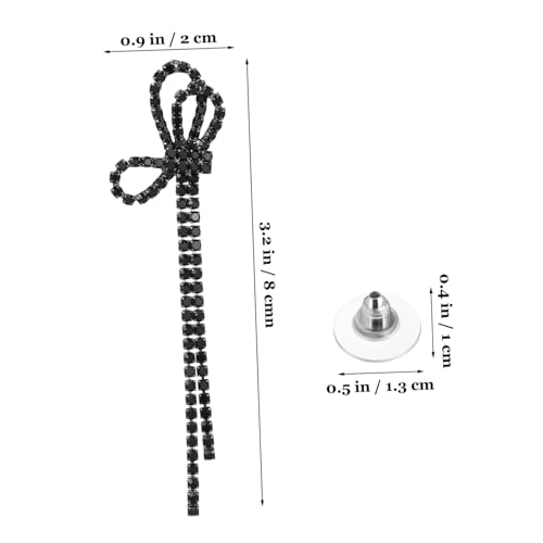 DIKACA Schwarze Statement Ohrringe mit Schleife Lange Quasten Funkelnde Strasssteine Ohrhänger für Damen Eleganter Schmuck für Party Hochzeit und Festliche Anlässe von DIKACA