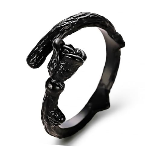 DIKACA Schwarzer Offener Rosering Damen Leichter Kupfer Fingerring Kreatives Design Modischer Persönlichkeitsschmuck Langlebiger Verstellbarer Ring für Alltag Geschenk von DIKACA