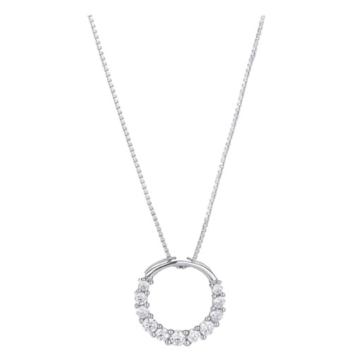 DIKACA Silber Halskette Damen mit Funkelnden Strasssteinen Eleganter Runder Anhänger Leichte und Einfache Rundring Kette Modisches Schmuckstück für Alltag Party und Hochzeit von DIKACA
