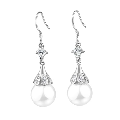 DIKACA Silberfarbene Lange Perlenohrringe Damen Hängend Retro Wasserfall Ohrschmuck mit Künstlichen Perlen Modische Tropfen Ohrringe für Alltag und Party von DIKACA