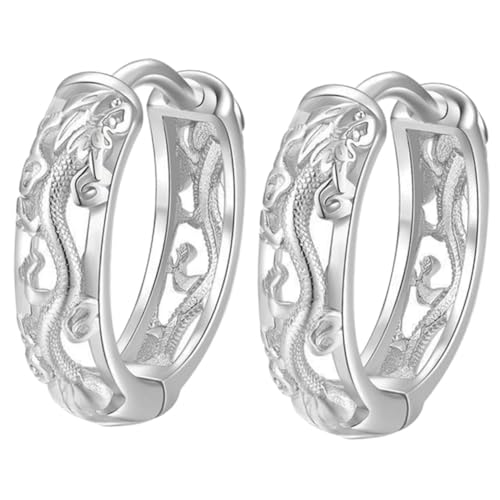 DIKACA Silberne Retro Drachenohrringe für Herren Modische Creolen mit Folkloristischem Design ein Angesagte Ohrschmuck für Persönlichkeit und Vielseitigen Stil von DIKACA